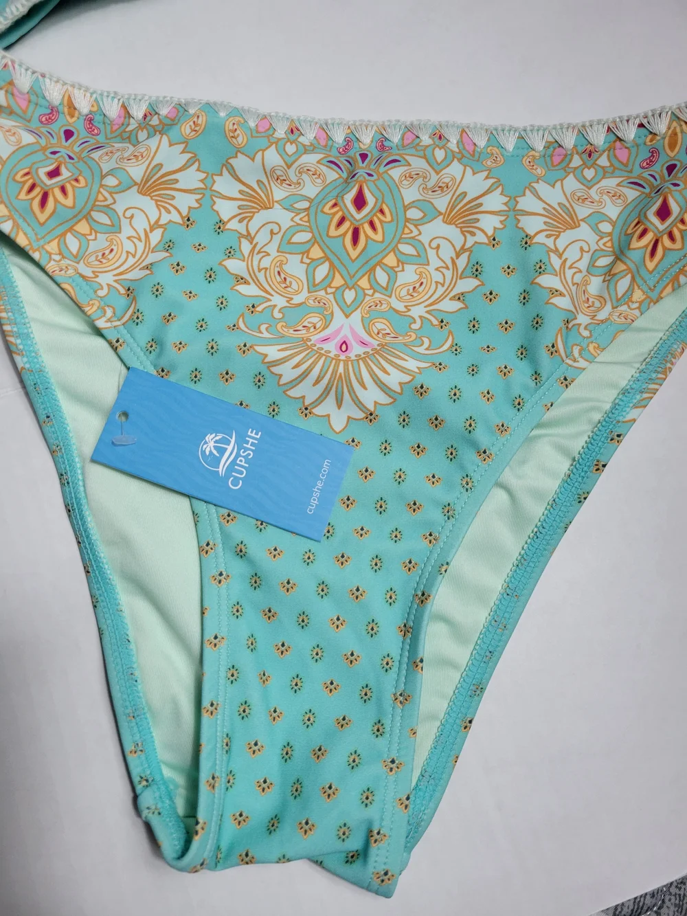 Cupshe Mint Green Floral High-Waist Bikini Set